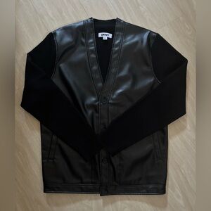 DKNY Black Faux Leather Front Cardigan for Men